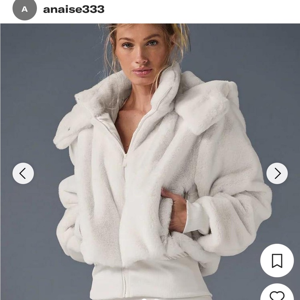 ALO Yoga White Teddy Jacket Plush High Collar